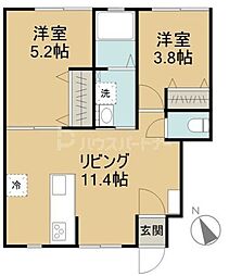 サンライズ柏明原 2LDKの間取図画像