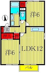 ジュネス美田B 2LDKの間取図画像