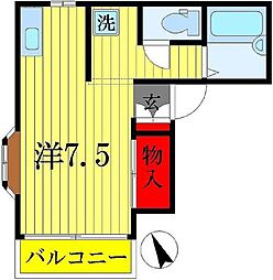 第2坪山ハイツ ワンルームの間取図画像