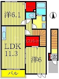 カーサ大井C 2LDKの間取図画像