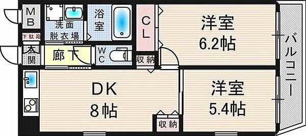 アイファースト清荒神 ｜兵庫県宝塚市清荒神1丁目(賃貸マンション2DK・2階・43.87㎡)の写真 その2