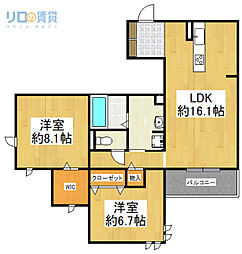 D-room中州 2LDKの間取図画像
