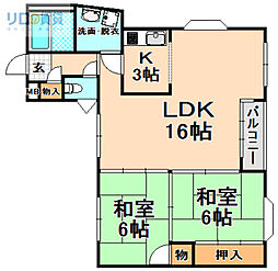 グローバル伊丹 2LDKの間取図画像