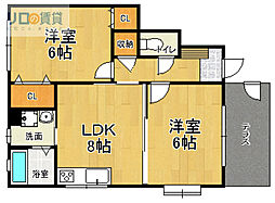 光明町シティハイツ 2LDKの間取図画像