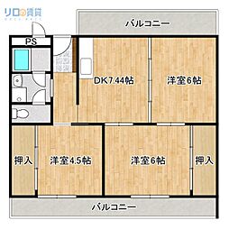 ヴィラひばりケ丘 3DKの間取図画像