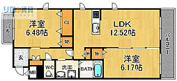 ベレオ宝塚 2LDKの間取図画像