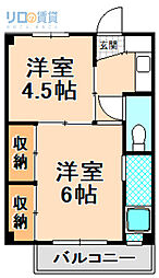 ビレッジハウス鴻池4号棟 1DKの間取図画像