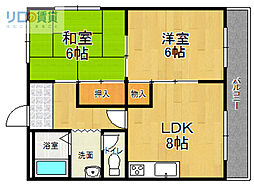サンライズ宝塚 2DKの間取図画像
