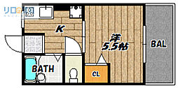 グレース鹿塩 1Kの間取図画像