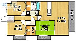 ボヌール宝塚 3LDKの間取図画像