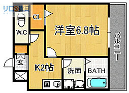 リーガルコート山本駅前 1Kの間取図画像
