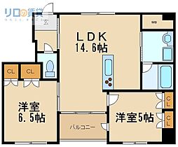 グリーンコートARAMAKI 2LDKの間取図画像