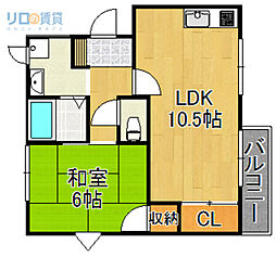 売布ケ丘スカイハイツ 1LDKの間取図画像