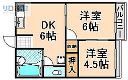 サンハイツ 2DKの間取図画像
