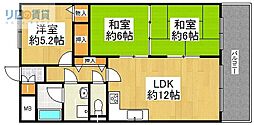 インペリアル花屋敷 3LDKの間取図画像