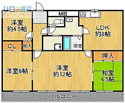 いなぱれす宝塚 4LDKの間取図画像