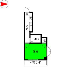 ロイヤルハイム上野 1Kの間取図画像