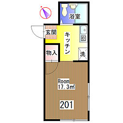 メゾンドツルワ 2階ワンルームの間取り