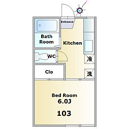タウニィセブンワン 1Kの間取図画像