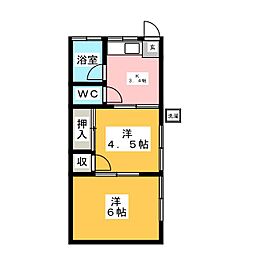 原田荘A 2Kの間取図画像