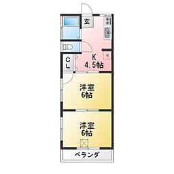 第1サトーハイツ 2DKの間取図画像