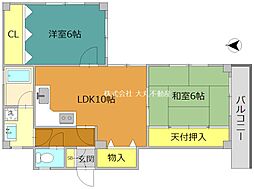キャッスルアズマ 2LDKの間取図画像