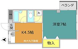 第二フラワーコーポ 1Kの間取図画像