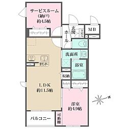 La Perla 桜新町 4階1SLDKの間取り