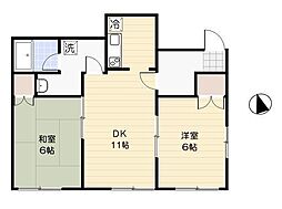 カーサ グリーンリーフ 1階2LDKの間取り