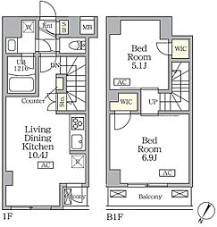アジールコート三宿テラス 2LDKの間取図画像