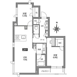 ヴィルデアンファン 2LDKの間取図画像