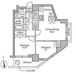 レジディア三軒茶屋 2LDKの間取図画像