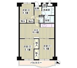 カーサエッチェルサ世田谷 3LDKの間取図画像