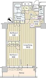 ユニゾンタワー東中野 2LDKの間取図画像