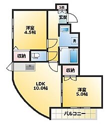 ローカス四面道 2LDKの間取図画像