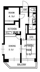 アクアマリン希望ヶ丘 2DKの間取図画像