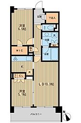HF若林公園レジデンス 2LDKの間取図画像