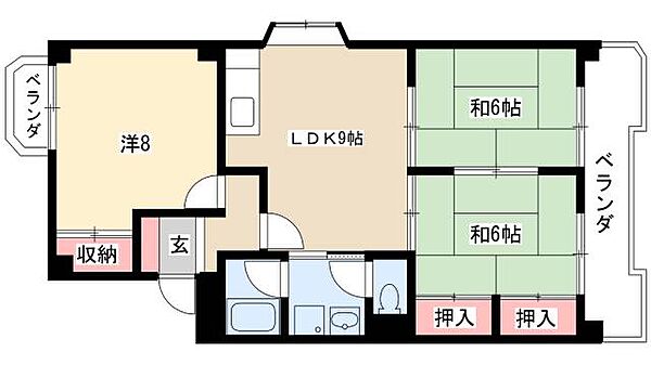 七反田ハイツ　A棟 ｜愛知県名古屋市中川区七反田町(賃貸マンション3LDK・3階・67.41㎡)の写真 その2