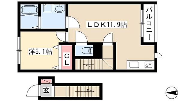 ラ・ペジーブル ｜愛知県名古屋市中川区北江町3丁目(賃貸アパート1LDK・2階・40.98㎡)の写真 その2