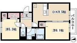 ファミールシミズ　D 1階2DKの間取り