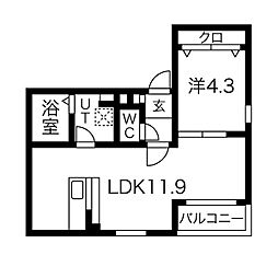 MS　佐古前 3階1LDKの間取り