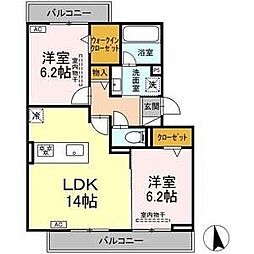 ベレンジュ 3階2LDKの間取り