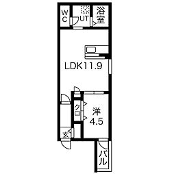 DEVELD千原 1階1LDKの間取り