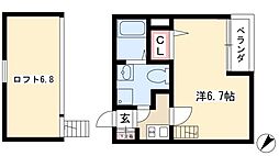アパートメントU 2階1Kの間取り