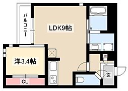 GRANDTIC浄心 1階1LDKの間取り