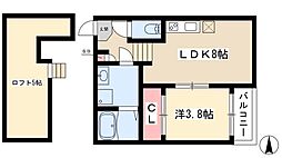 本陣テラス 1階1LDKの間取り
