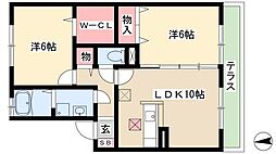 メゾン・ヴェールY・T 1階2LDKの間取り