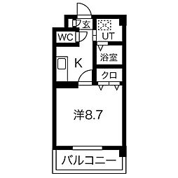 Y.S.ハイツ万代 1Kの間取図画像