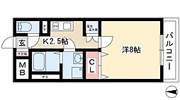 アラニ2 1Kの間取図画像