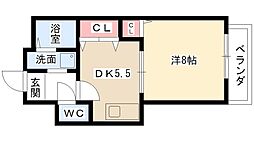 プライムコート栄生 1DKの間取図画像